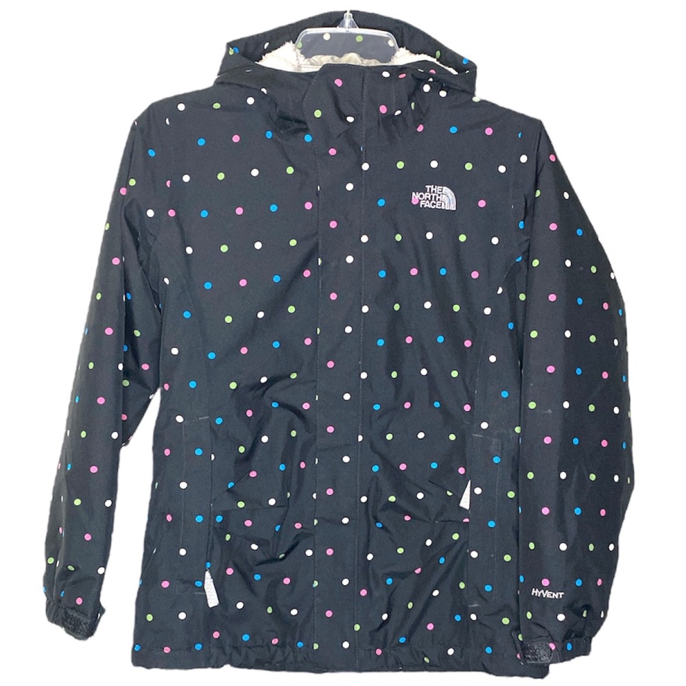 The North Face Hyvent Winter Coat Black Multicolor Polka Dots Size Girls Large